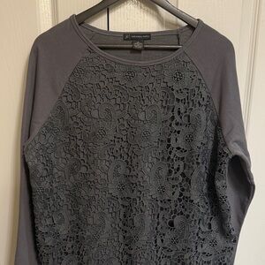 Adrienne Vittadini Charcoal Lace Sweatshirt